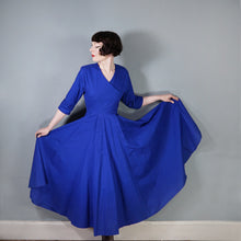 Load image into Gallery viewer, 80s DROOPY AND BROWNS / ANGELA HOLMES BLUE DRESS WITH FULL CIRCLE SWEEP - S