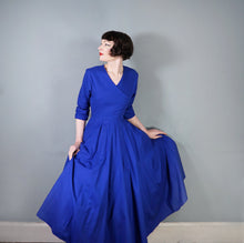 Load image into Gallery viewer, 80s DROOPY AND BROWNS / ANGELA HOLMES BLUE DRESS WITH FULL CIRCLE SWEEP - S