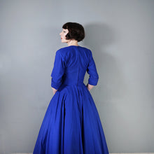Load image into Gallery viewer, 80s DROOPY AND BROWNS / ANGELA HOLMES BLUE DRESS WITH FULL CIRCLE SWEEP - S