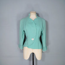 Load image into Gallery viewer, 60s LILLI ANN PASTEL MINT GREEN WOOL CREPE ASYMMETRIC JACKET WITH FUR CUFFS - S