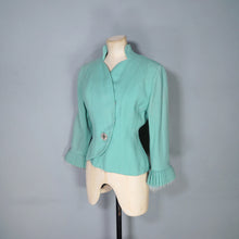 Load image into Gallery viewer, 60s LILLI ANN PASTEL MINT GREEN WOOL CREPE ASYMMETRIC JACKET WITH FUR CUFFS - S
