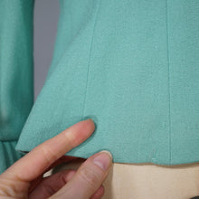 Load image into Gallery viewer, 60s LILLI ANN PASTEL MINT GREEN WOOL CREPE ASYMMETRIC JACKET WITH FUR CUFFS - S