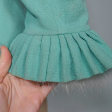 Load image into Gallery viewer, 60s LILLI ANN PASTEL MINT GREEN WOOL CREPE ASYMMETRIC JACKET WITH FUR CUFFS - S