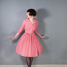 Load image into Gallery viewer, 50s 60s RED AND WHITE GINGHAM CHECK SHIRTWAIST COTTON DAY DRESS - S