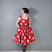 Load image into Gallery viewer, 50s RED CHECK DAY DRESS WITH FULL SKIRT AND POCKETS - XS / PETITE FIT