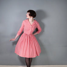 Load image into Gallery viewer, 50s 60s RED AND WHITE GINGHAM CHECK SHIRTWAIST COTTON DAY DRESS - S