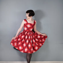 Load image into Gallery viewer, 50s RED CHECK DAY DRESS WITH FULL SKIRT AND POCKETS - XS / PETITE FIT
