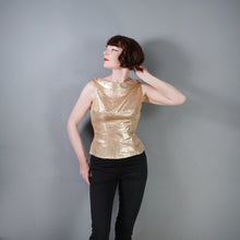 Load image into Gallery viewer, 50s METALLIC GOLD LUREX FITTED EVENING TOP / BLOUSE - S