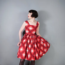 Load image into Gallery viewer, 50s RED CHECK DAY DRESS WITH FULL SKIRT AND POCKETS - XS / PETITE FIT