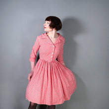 Load image into Gallery viewer, 50s 60s RED AND WHITE GINGHAM CHECK SHIRTWAIST COTTON DAY DRESS - S