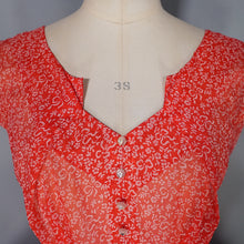 Load image into Gallery viewer, 50s RED SHEER FULL SKIRTED DRESS WITH FLOCKED BOW AND FLORAL PRINT - S