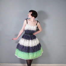 Load image into Gallery viewer, 50s 60s BLANES BLACK, WHITE AND GREEN CONFETTI PRINT DRESS - S