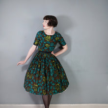 Load image into Gallery viewer, 50s 60s DARK AUTUMNAL FLORAL FULL SKIRTED DRESS - XS-S
