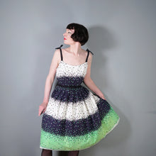 Load image into Gallery viewer, 50s 60s BLANES BLACK, WHITE AND GREEN CONFETTI PRINT DRESS - S