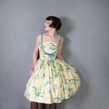 Load image into Gallery viewer, 50s UNLABELLED HORROCKSES YELLOW FLORAL FULL SKIRTED COTTON SUN DRESS - S