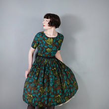 Load image into Gallery viewer, 50s 60s DARK AUTUMNAL FLORAL FULL SKIRTED DRESS - XS-S