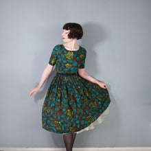 Load image into Gallery viewer, 50s 60s DARK AUTUMNAL FLORAL FULL SKIRTED DRESS - XS-S