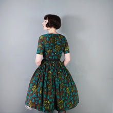 Load image into Gallery viewer, 50s 60s DARK AUTUMNAL FLORAL FULL SKIRTED DRESS - XS-S