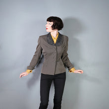 Load image into Gallery viewer, 40s GREY TAILORED JACKET WITH BEADED COLLAR AND BUTTON DETAIL - M