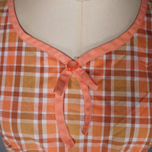 Load image into Gallery viewer, 60s PEACHY ORANGE CHECK PRINT COTTON DAY DRESS WITH BELT - S-M