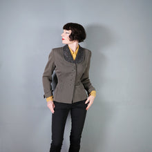 Load image into Gallery viewer, 40s GREY TAILORED JACKET WITH BEADED COLLAR AND BUTTON DETAIL - M