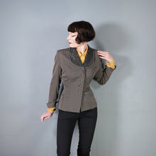 Load image into Gallery viewer, 40s GREY TAILORED JACKET WITH BEADED COLLAR AND BUTTON DETAIL - M