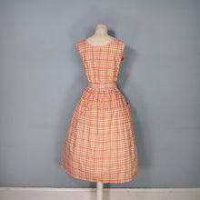 Load image into Gallery viewer, 60s PEACHY ORANGE CHECK PRINT COTTON DAY DRESS WITH BELT - S-M