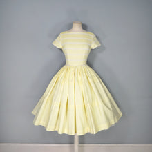Load image into Gallery viewer, 50s YELLOW COTTON PIN TUCK FULL SKIRTED DRESS WITH LACE TRIMS - XS-S