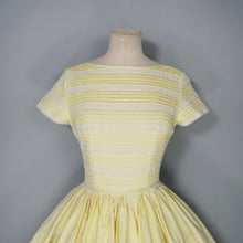 Load image into Gallery viewer, 50s YELLOW COTTON PIN TUCK FULL SKIRTED DRESS WITH LACE TRIMS - XS-S