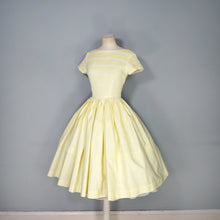 Load image into Gallery viewer, 50s YELLOW COTTON PIN TUCK FULL SKIRTED DRESS WITH LACE TRIMS - XS-S