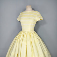 Load image into Gallery viewer, 50s YELLOW COTTON PIN TUCK FULL SKIRTED DRESS WITH LACE TRIMS - XS-S