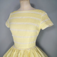 Load image into Gallery viewer, 50s YELLOW COTTON PIN TUCK FULL SKIRTED DRESS WITH LACE TRIMS - XS-S