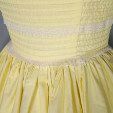 Load image into Gallery viewer, 50s YELLOW COTTON PIN TUCK FULL SKIRTED DRESS WITH LACE TRIMS - XS-S