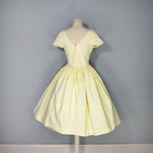 Load image into Gallery viewer, 50s YELLOW COTTON PIN TUCK FULL SKIRTED DRESS WITH LACE TRIMS - XS-S