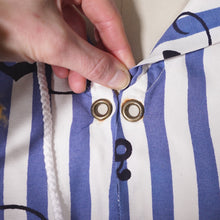 Load image into Gallery viewer, 50s BLUE WHITE STRIPED ANCHOR PRINT TIE NECK SAILOR SHIRT TOP - XS-S
