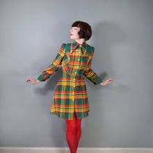 Load image into Gallery viewer, 70s LUIS CARING YELLOW ORANGE AND GREEN AUTUMN PLAID DRESS - XS-S
