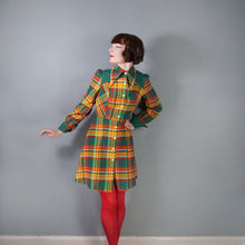 Load image into Gallery viewer, 70s LUIS CARING YELLOW ORANGE AND GREEN AUTUMN PLAID DRESS - XS-S