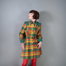 Load image into Gallery viewer, 70s LUIS CARING YELLOW ORANGE AND GREEN AUTUMN PLAID DRESS - XS-S