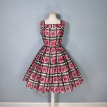 Load image into Gallery viewer, 60s ASCOT MODEL BROWN AND PINK FLORAL PRINT COTTON DAY DRESS - S