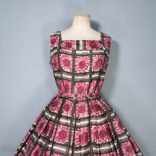 Load image into Gallery viewer, 60s ASCOT MODEL BROWN AND PINK FLORAL PRINT COTTON DAY DRESS - S