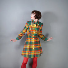 Load image into Gallery viewer, 70s LUIS CARING YELLOW ORANGE AND GREEN AUTUMN PLAID DRESS - XS-S