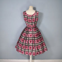 Load image into Gallery viewer, 60s ASCOT MODEL BROWN AND PINK FLORAL PRINT COTTON DAY DRESS - S