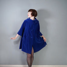 Load image into Gallery viewer, 60s RICH ROYAL BLUE VELVET SWING / OPERA COAT WITH COWL COLLAR - free size