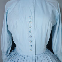 Load image into Gallery viewer, 50s CLAUDIA HUNT PASTEL BLUE FLORAL EMBROIDERED SHIRT DRESS - XS