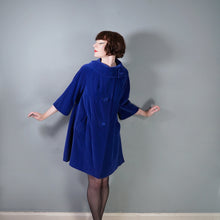 Load image into Gallery viewer, 60s RICH ROYAL BLUE VELVET SWING / OPERA COAT WITH COWL COLLAR - free size