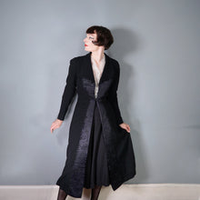 Load image into Gallery viewer, HARRODS BLACK 40s WOOL CREPE COAT WITH QUILT STITCHED SATIN PLACKET - S-M