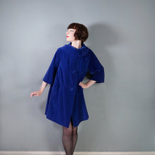 Load image into Gallery viewer, 60s RICH ROYAL BLUE VELVET SWING / OPERA COAT WITH COWL COLLAR - free size