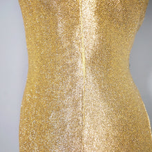 Load image into Gallery viewer, 60s SPARKLY METALLIC GOLD WIGGLE COCKTAIL DRESS - S