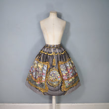 Load image into Gallery viewer, 50s 60s SPORTAVILLE GREY PAINTERLY TALL SHIP NOVELTY PRINT SKIRT - 25-26"