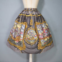 Load image into Gallery viewer, 50s 60s SPORTAVILLE GREY PAINTERLY TALL SHIP NOVELTY PRINT SKIRT - 25-26"